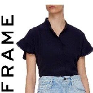 New Frame 100% Silk Black Noir Blouse Shirt Top